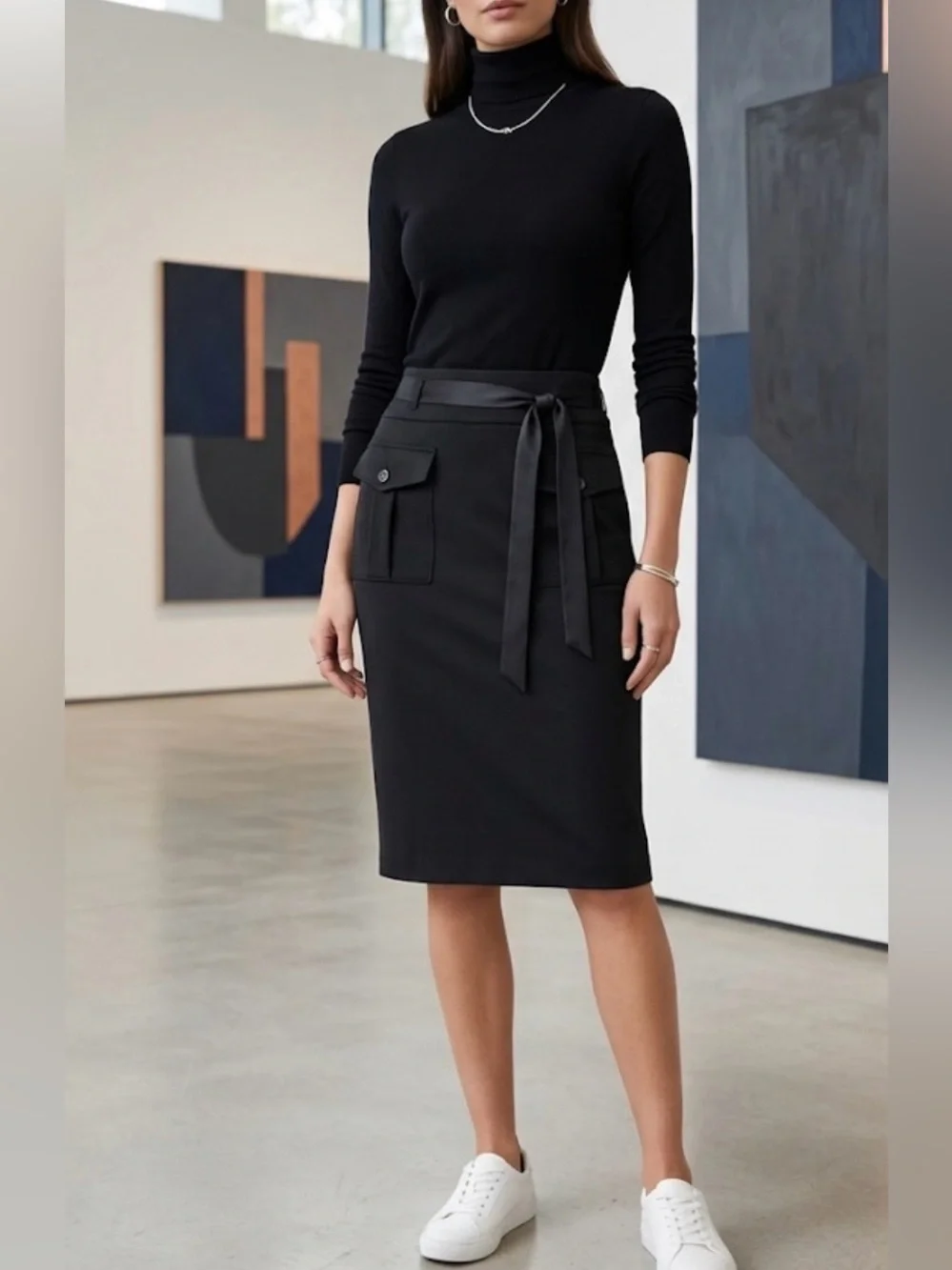 INC International Concepts Black Cargo Pencil Skirt with Tie Waist - Size 6